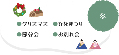 冬:クリスマス・節分会・ひなまつり・お別れ会